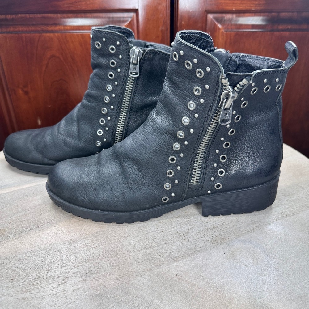 Lucky Brand Womens Black Studded Ankle Boots Side Zip Moto Booties 8.5 - Picture 6 of 14